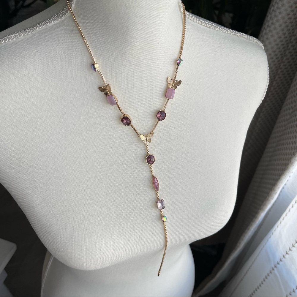 Betsey Johnson | Gold Butterfly Rhinestones 18" + 3" with 8" Y-Shaped Necklace